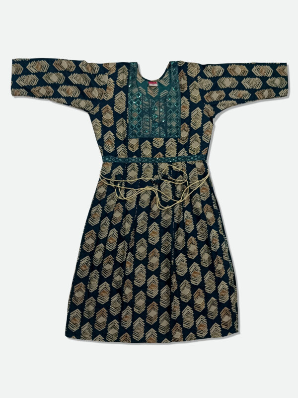 Cotton Kurti in Dark Green Color with Muddy Color Print