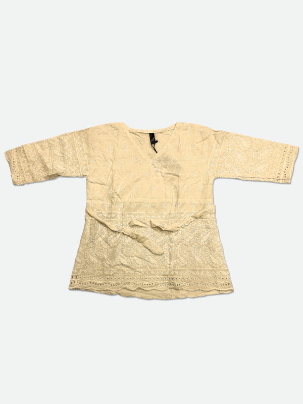 Ladies Cream Color Cotton Embroidered Ladies Top