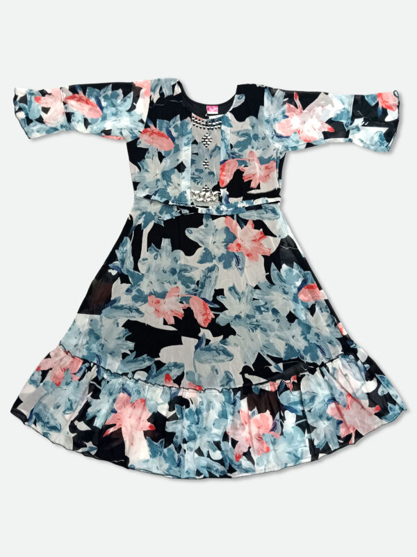 Georgette One Piece Dress in Black Blue and Red Color