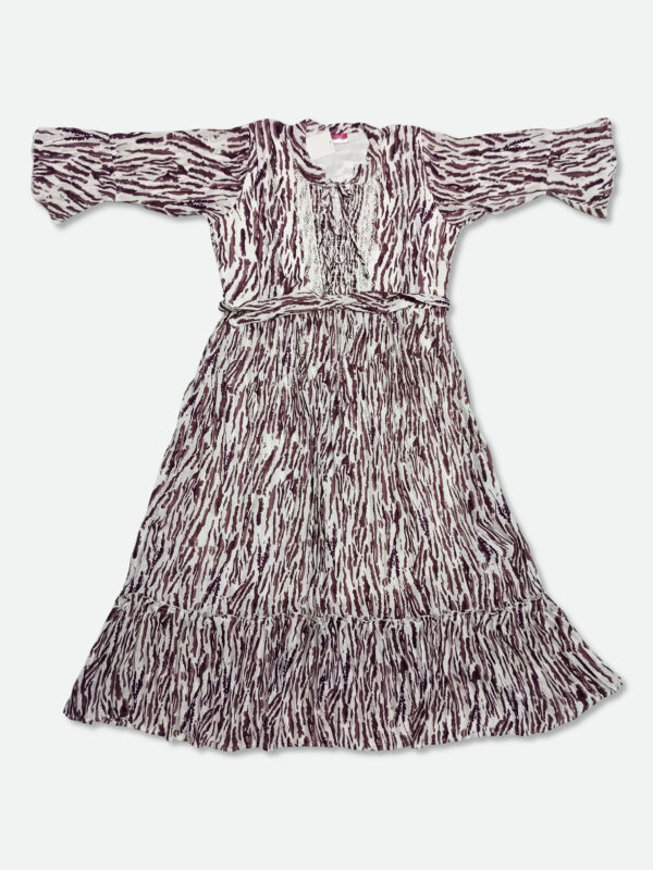 Georgette One Piece Dress in Dark Purple and White Color