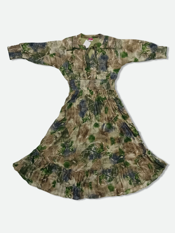 Georgette One Piece Dress in Green Black and Brown Color