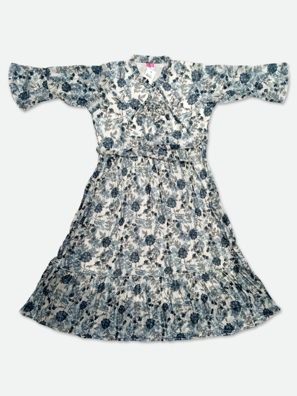 Georgette One Piece Dress in Light Blue and White Color