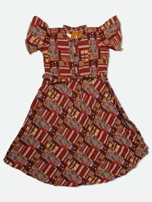 Georgette One Piece Dress in Orange and Maroon Color