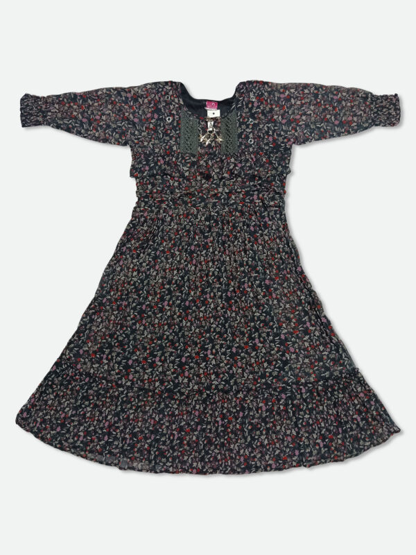 Georgette One Piece Dress in Black and Pink Color