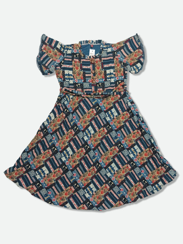 Georgette One Piece Dress in Dark Turquoise Blue and Red Color