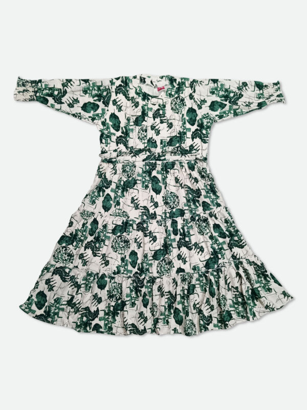 Georgette One Piece Dress in Green and White Color