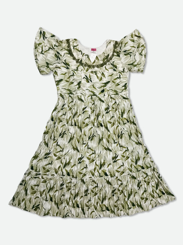 Georgette One Piece Dress in Green and White Color