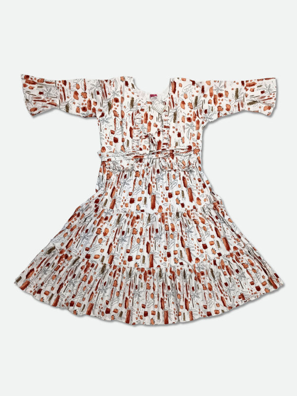 Georgette One Piece Dress in Fluorescent Orange and White Color