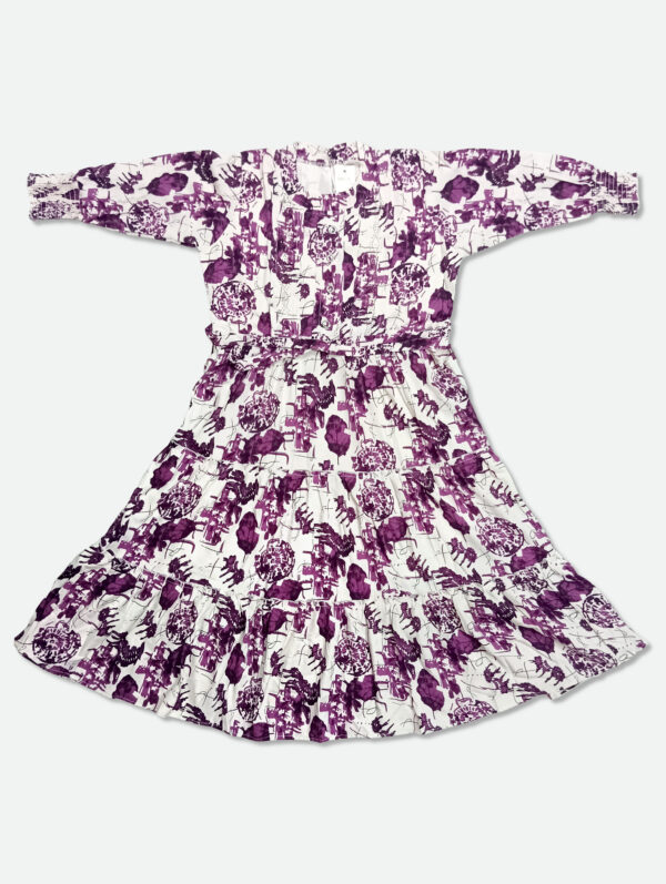 Georgette One Piece Dress in Purple and White Color