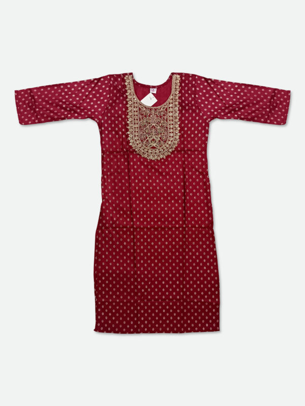 Cotton Kurti Dress in Maroon Color with Embroidery Work on Neck