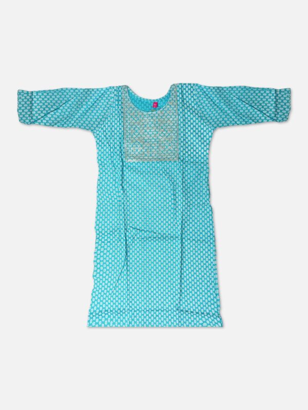 Elegant Cotton Kurti Dress in Turquoise Blue Color